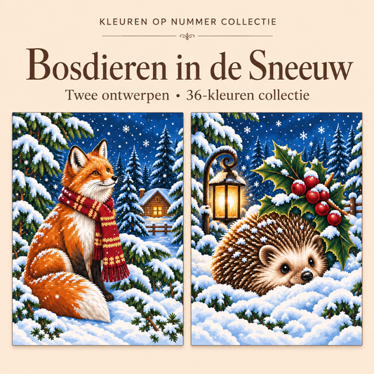 Bosdieren in de Sneeuw – Kleuren op Nummer Set met twee ontwerpen