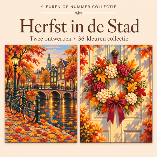 Herfst in de Stad – Kleuren op Nummer Set met twee ontwerpen