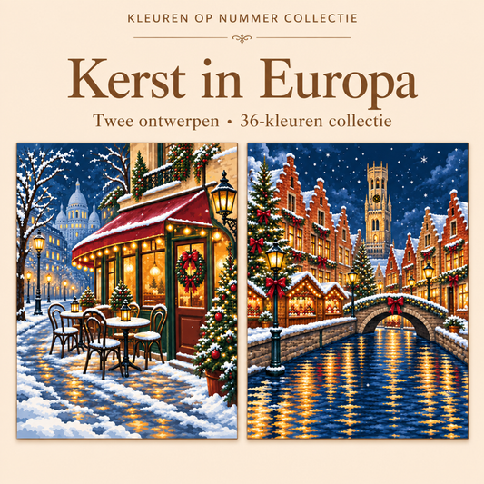Kerst in Europa – Kleuren op Nummer Set met twee ontwerpen