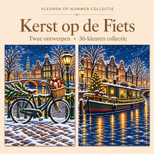 Kerst op de Fiets – Kleuren op Nummer Set met twee ontwerpen