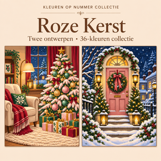 Roze Kerst – Kleuren op Nummer Set met twee ontwerpen