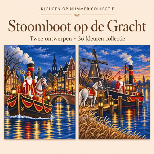Stoomboot op de Gracht – Kleuren op Nummer Set met twee ontwerpen