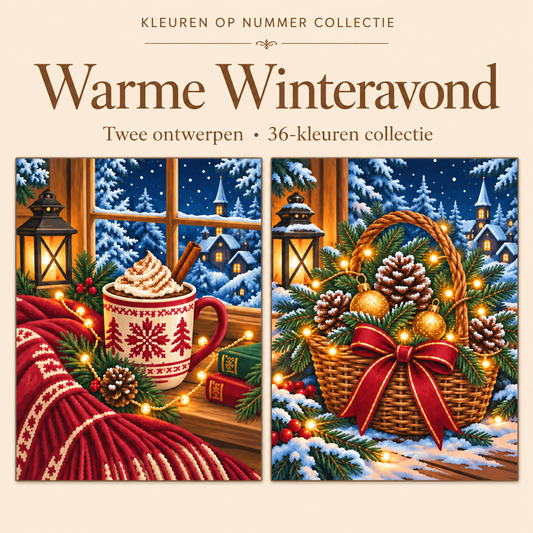 Warme Winteravond – Kleuren op Nummer Set met twee ontwerpen