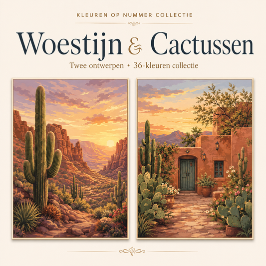 Woestijn & Cactussen – Kleuren op Nummer Set met twee ontwerpen