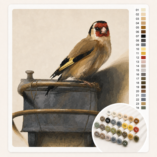 Het Puttertje van Carel Fabritius als Kleuren op Nummer — canvas met genummerde vlakken en stiftenset