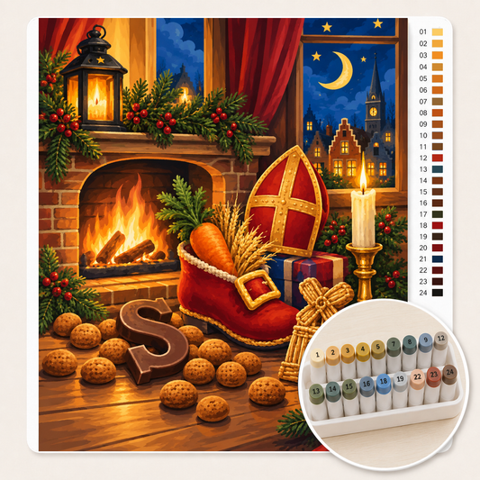 Sinterklaas Kapoentje – Kleuren op Nummer canvas met stiftenset