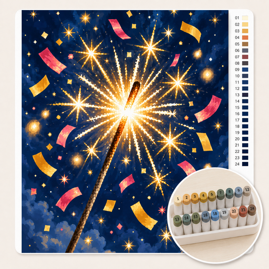 Sterretjes en Confetti – Kleuren op Nummer canvas met stiftenset