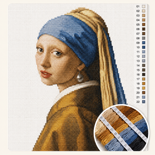 Meisje met de Parel van Vermeer als kruissteek pakket
