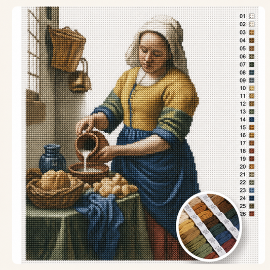 Het Melkmeisje van Vermeer als kruissteek pakket