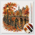 Amsterdam Canal with Autumn Trees and Bicycles — Cross Stitch Kit 1