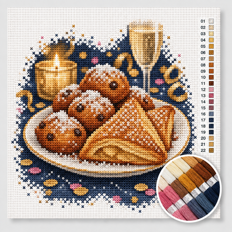 Apfeltaschen und Krapfen auf dem Tisch — Kreuzstich-Set