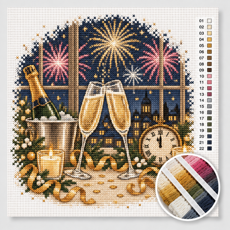 Champagne Toast at Midnight — Cross Stitch Kit