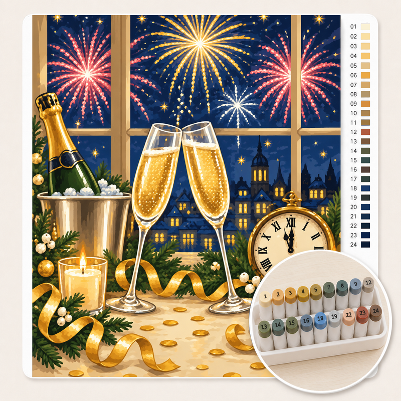 Champagne Toast at Midnight — Paint by Numbers