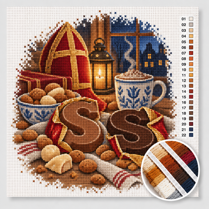 Chocolate Letters and Pepernoten on the Table — Cross Stitch Kit