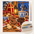 Chocoladeletters en Pepernoten op Tafel – Kleuren op Nummer canvas met stiftenset 1