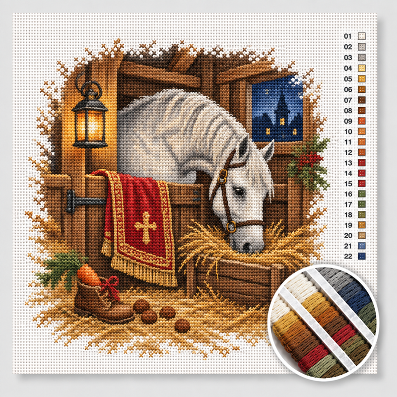 The White Horse in the Stable with Hay — Cross Stitch Kit