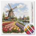 Dutch Windmill by the Tulip Fields — Cross Stitch Kit 1