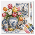 Tulpen in Delfter Blauer Vase — Kreuzstich-Set 1