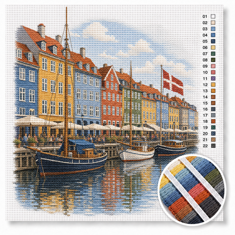 Nyhavn Copenhagen Colorful Harbor - Cross Stitch Kit