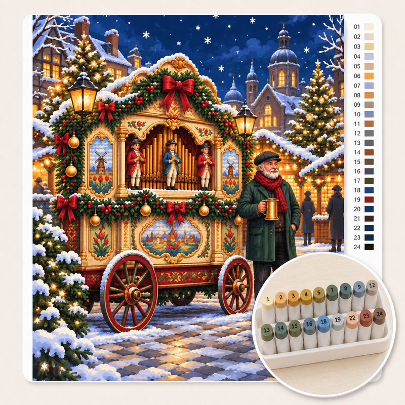 Draaiorgel op de Kerstmarkt — Kleuren op Nummer