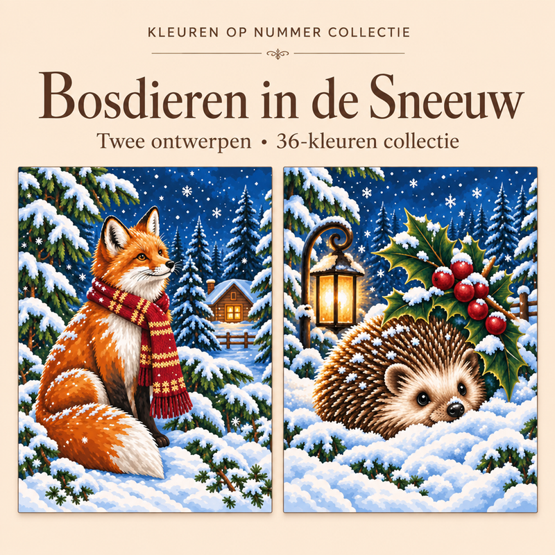 Woodland Animals in the Snow – Paint by Numbers Set (2 canvases)
