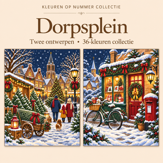 Dorpsplein – Kleuren op Nummer Set met twee ontwerpen