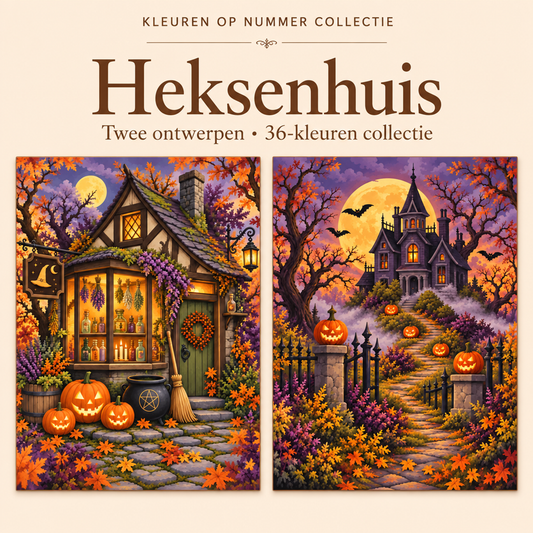 Heksenhuis – Kleuren op Nummer Set met twee ontwerpen