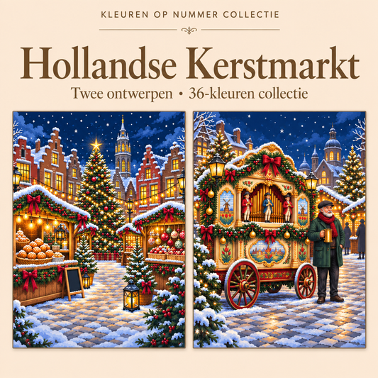 Hollandse Kerstmarkt – Kleuren op Nummer Set met twee ontwerpen