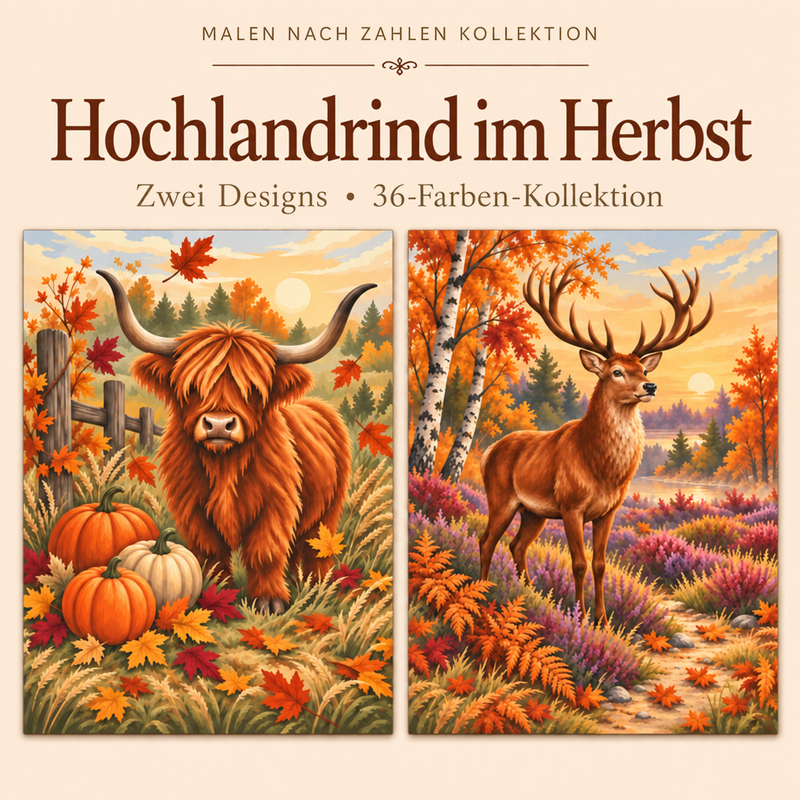 Hochlandrind im Herbst – Malen nach Zahlen Set (Hero DE)