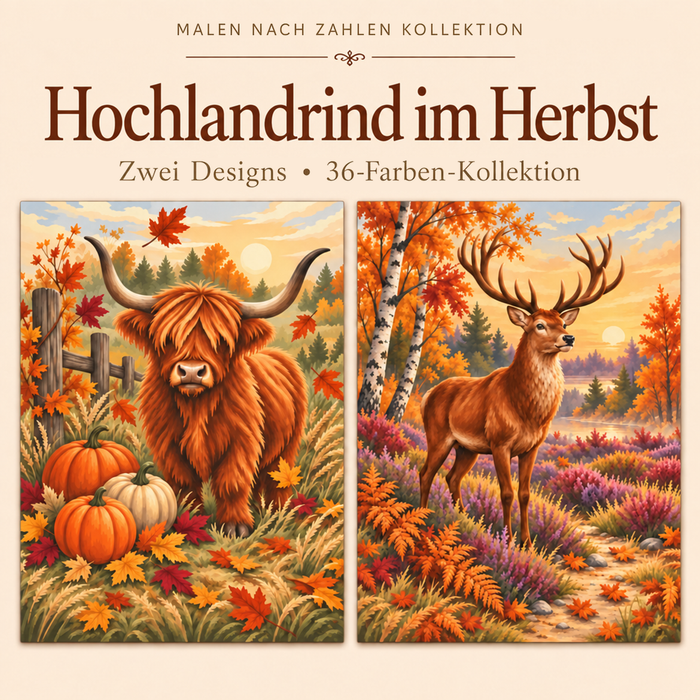 Hochlandrind im Herbst – Malen nach Zahlen Set (Hero DE)