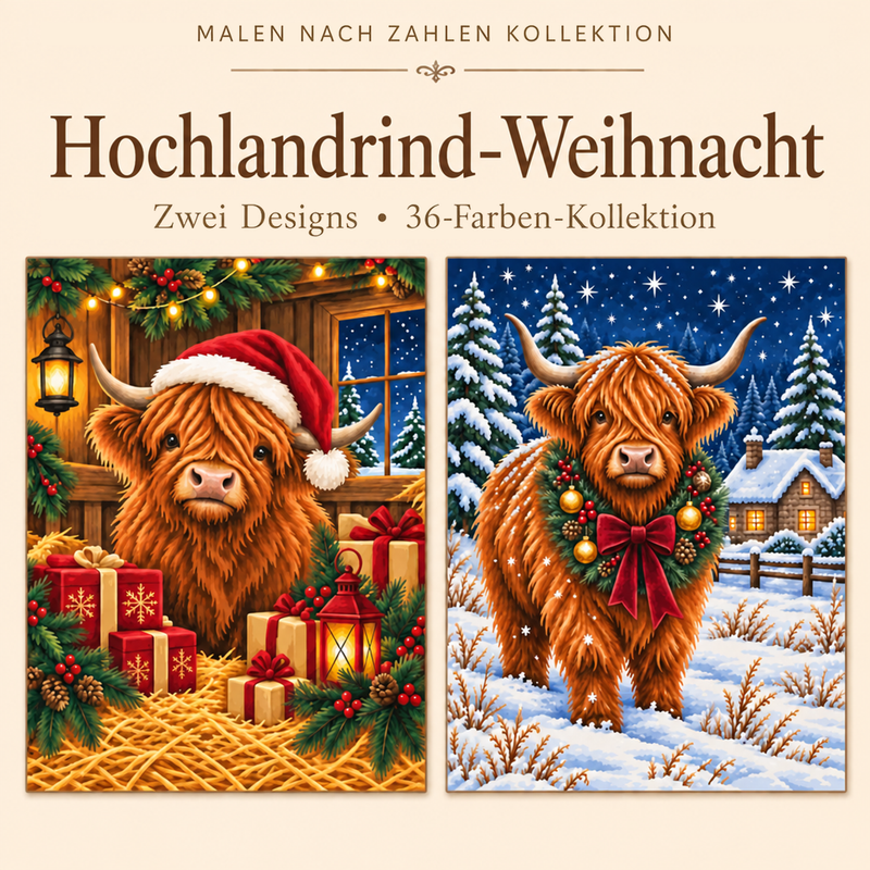 Hochlandrind-Weihnacht – Malen nach Zahlen Set (Hero DE)