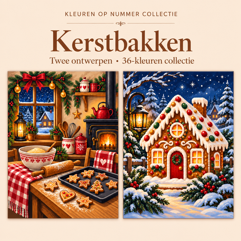 Kerstbakken – Kleuren op Nummer Set (2 canvassen)