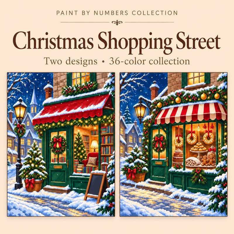 Christmas Shopping Street – Paint by Numbers Set (Hero EN)