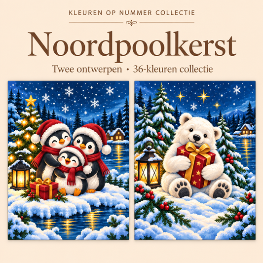 Noordpoolkerst – Kleuren op Nummer Set met twee ontwerpen