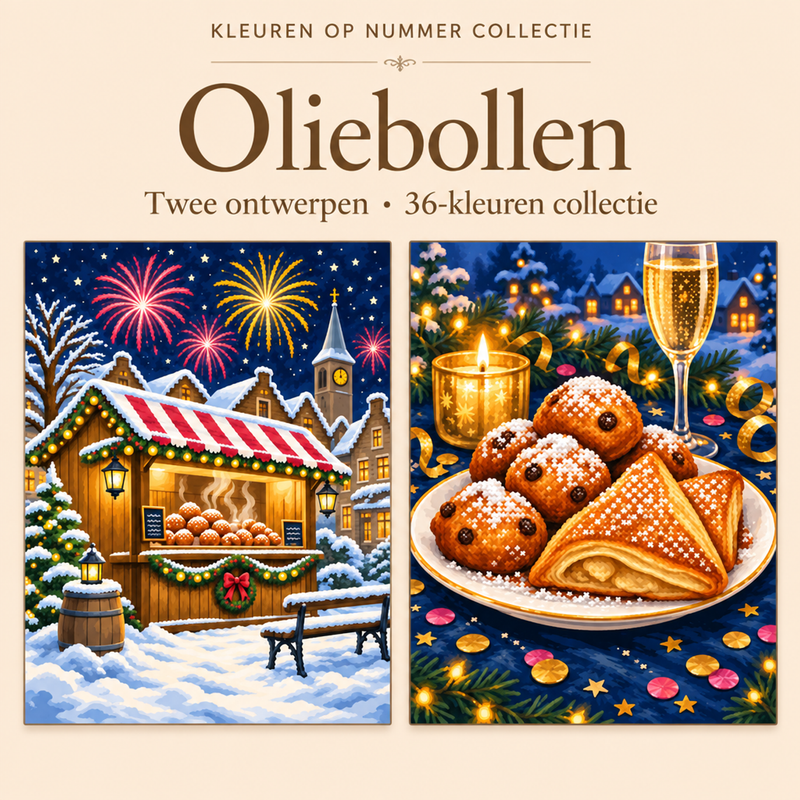 Oliebollen – Kleuren op Nummer Set (2 canvassen)