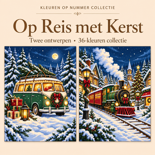 Op Reis met Kerst – Kleuren op Nummer Set met twee ontwerpen