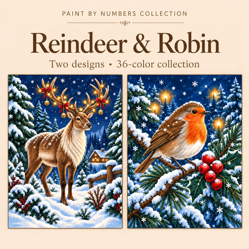 Reindeer & Robin – Paint by Numbers Set (Hero EN)