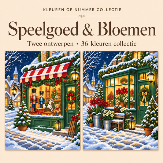 Speelgoed & Bloemen – Kleuren op Nummer Set met twee ontwerpen