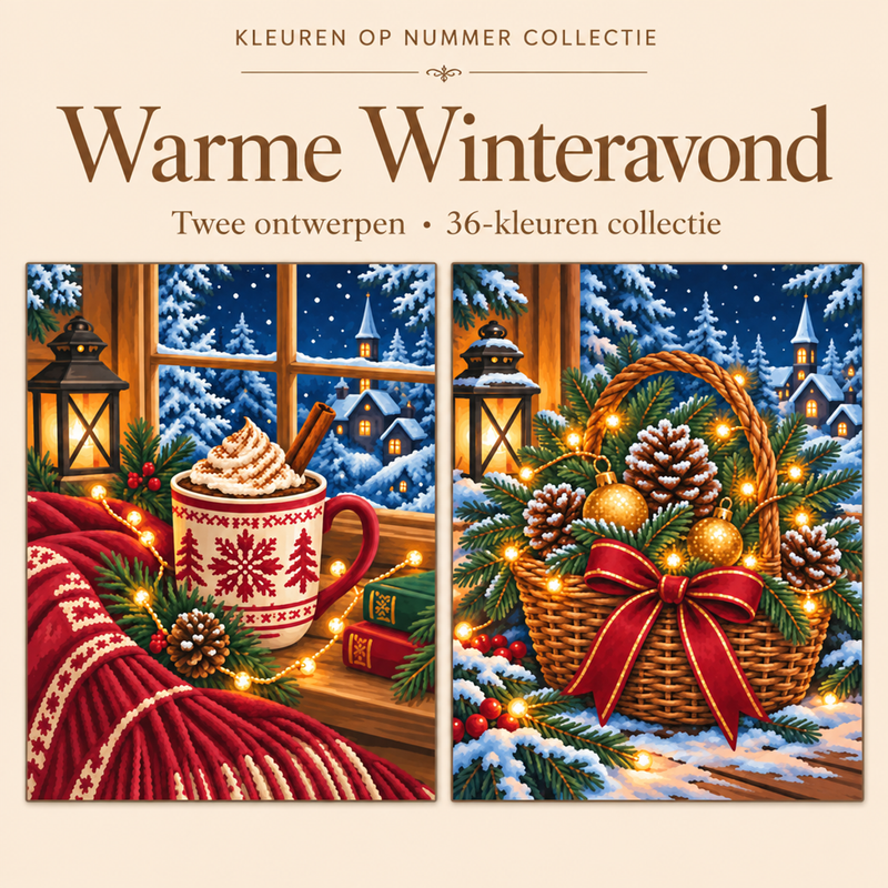 Warme Winteravond – Kleuren op Nummer Set (2 canvassen)