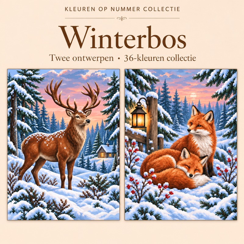 Winterbos – Kleuren op Nummer Set (2 canvassen)