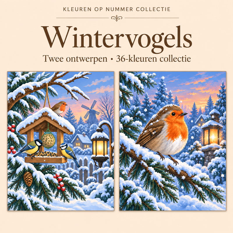 Winter Birds – Paint by Numbers Set (2 canvases)