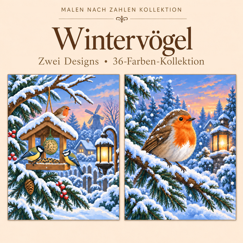 Wintervögel – Malen nach Zahlen Set (Hero DE)