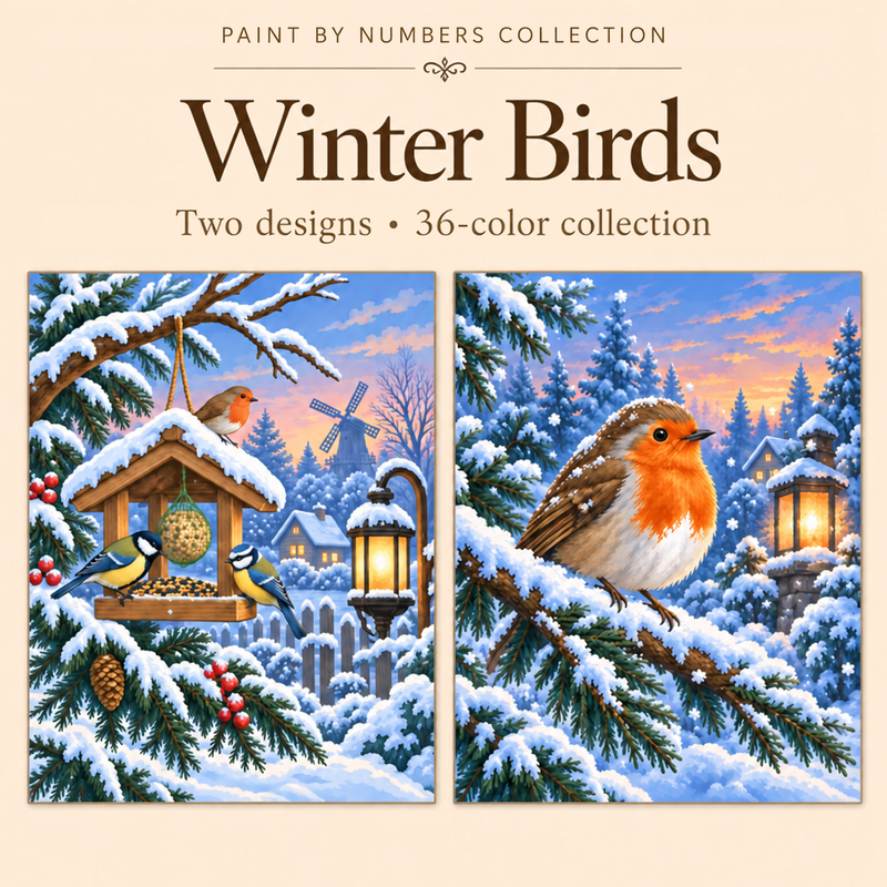 Winter Birds – Paint by Numbers Set (Hero EN)