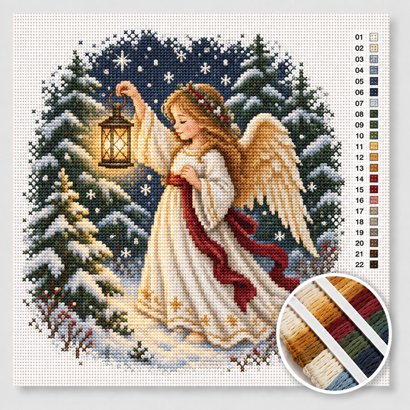 Angel with a Lantern in the Snow — Cross Stitch Kit