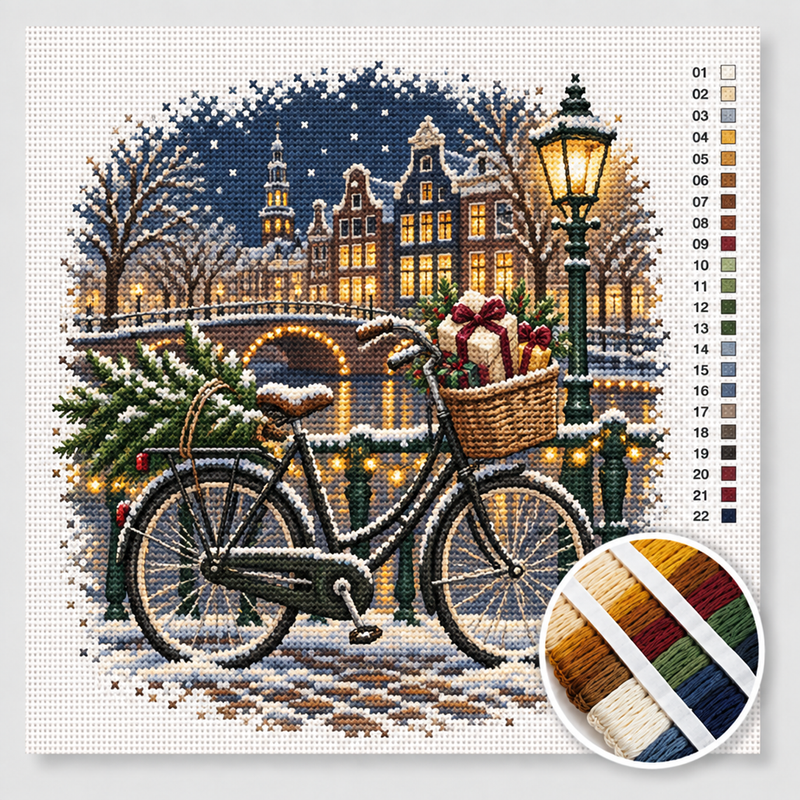 Bicycle with a Christmas Tree on the Rack — Cross Stitch Kit