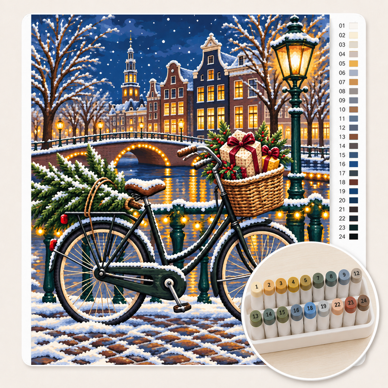 Bicycle with a Christmas Tree on the Rack — Paint by Numbers