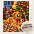 Golden Retriever bij de Kerstboom – Kleuren op Nummer canvas met stiftenset 1