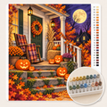 Halloween-veranda met Lantaarns – Kleuren op Nummer canvas met stiftenset 1