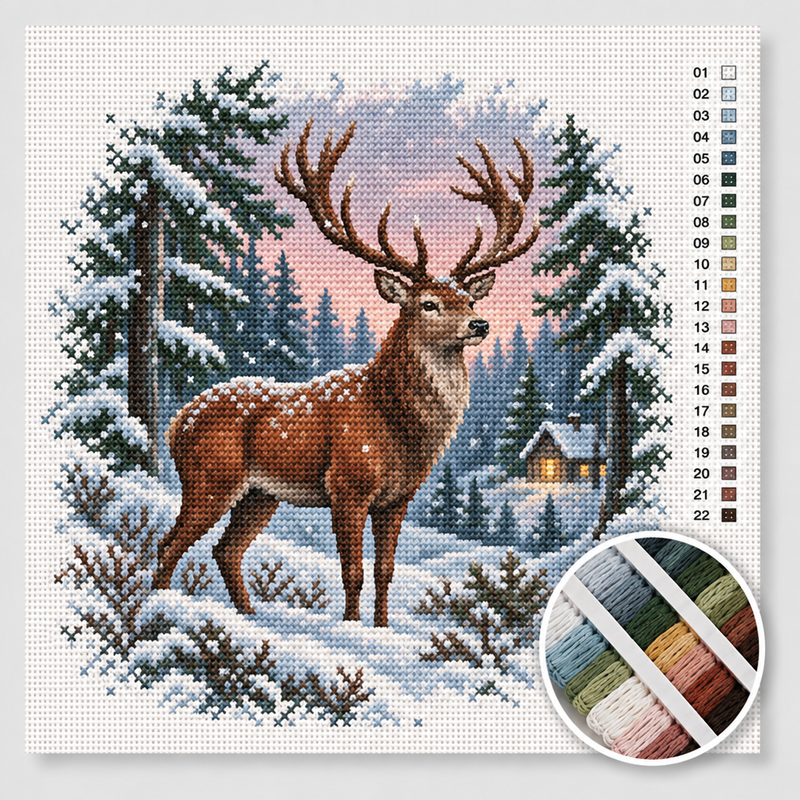 Deer in the Snowy Forest — Cross Stitch Kit