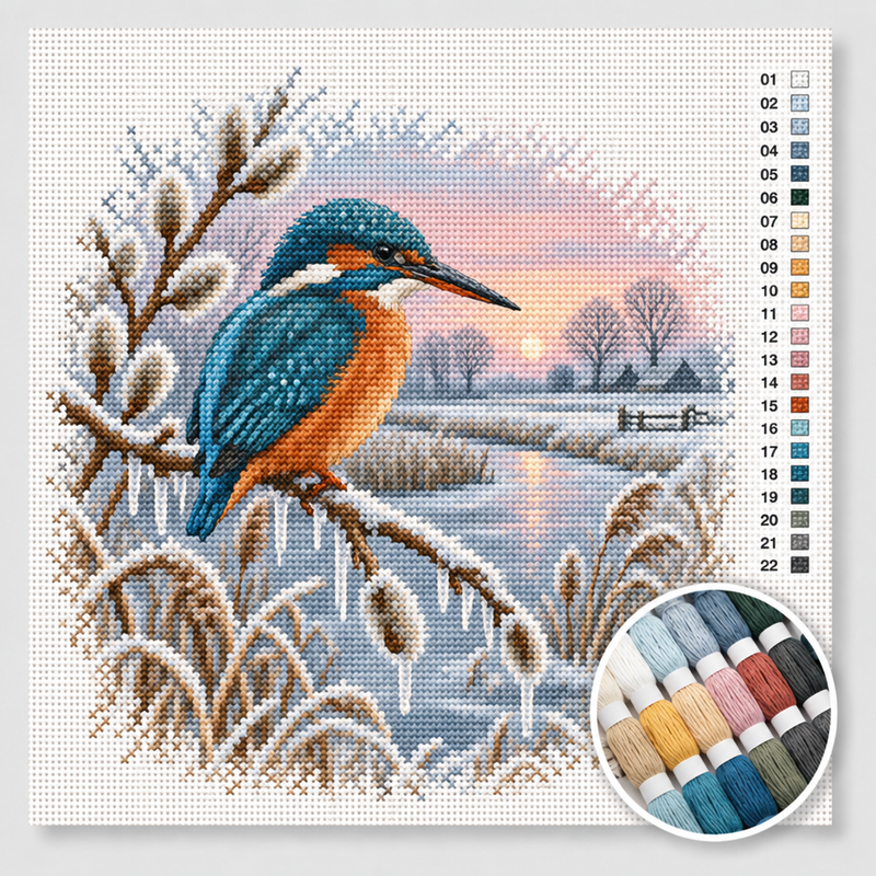 Kingfisher on a Frozen Branch — Cross Stitch Kit